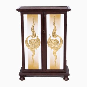 Cabinet in Acacia & Rattan Wood with Painted Decorations