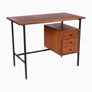 Swedish Desk with 3 Drawers & Adjustable Brass Feet, 1960s