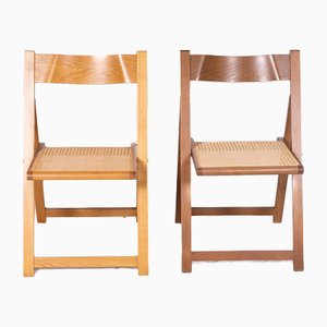 Walnut Folding Chairs with Straw Seats, Set of 2