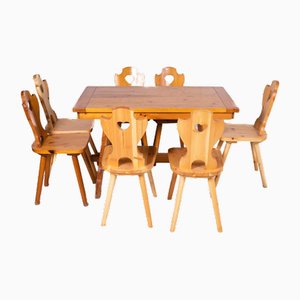 Table and Chairs Curva Cuore in the style of Tyrolean, Set of 7