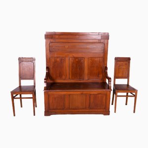 Cassettiera in legno con 2 sedie, set di 3