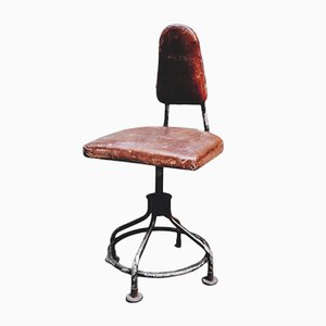 American Industrial Leather Swivel Chair, 1930s