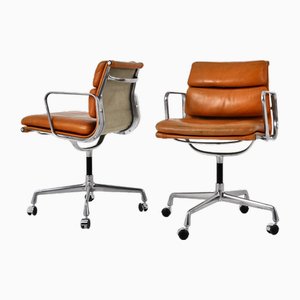 Leather Soft Pad Chairs attributed to Charles and Ray Eames for ICF, 1970s, Set of 2