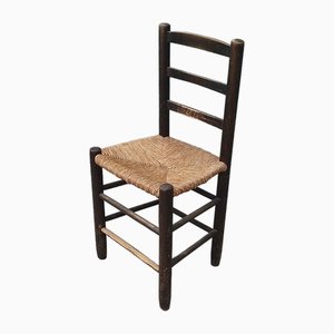 French Chair of Straw &Wood Black Patinated