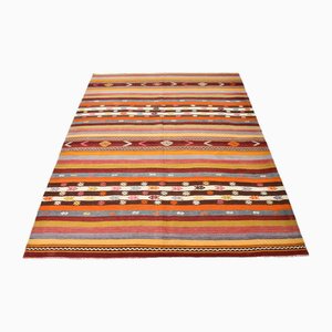 Tapis Kilim Vintage en Laine à Rayures