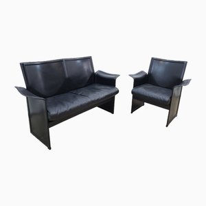 Fauteuil en Cuir Noir de Matteo Grassi, Set de 2