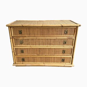 Italian Bamboo, Rattan & Brass Chest of Drawers from Dal Vera, 1970s