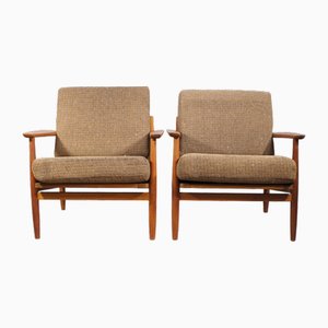 Lounge Chairs in Teak and Wool, 1960s, Set of 2