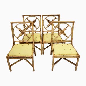 Mid-Century French Dining Chairs in Rattan & Bamboo, 1950s, Set of 4