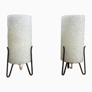 Small Table Lamps in White with Metal Tripod Base, 1960s, Set of 2