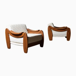 Mid-Century Italian Oak Lounge Chairs, 1960s, Set of 2