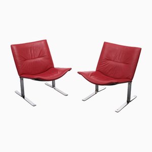 Red Leather Lounge Chairs Kebe Mobelfabrik, Denmark, 1985, Set of 2