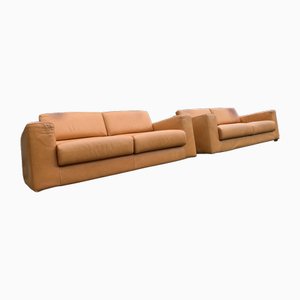 Sofá de tres plazas de cuero marrón de Busnelli