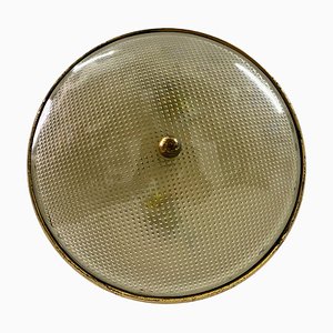 Brass and Glass Mounted Ceiling Light, 1950s