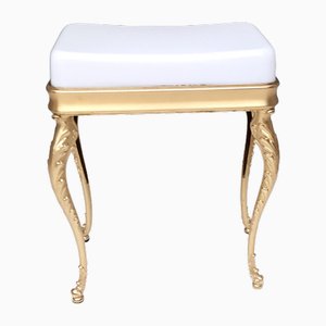 Vintage White Plastic Ottoman with Cast Brass Legs, Italy, 1950s
