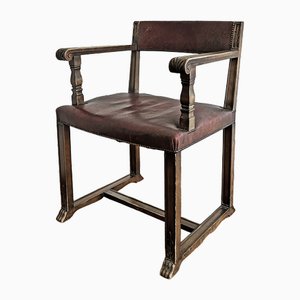Armchair in Oak and Leather, 1920s