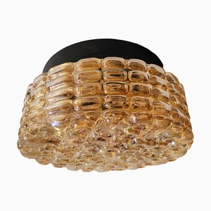 Large Mid-Century Modern Amber Bubble Glass Flush Mount Light Fixture Lamp attributed to Erco, 1960s