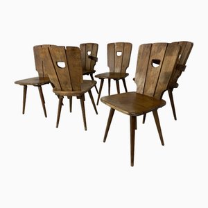 Mid-Century Brutalist Wood Dining Chairs, 1950s, Set of 6