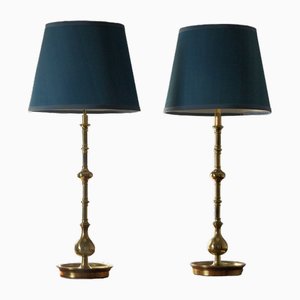 Scandinavian Brass Table Lamps, Set of 2