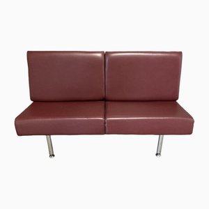 Scandinavian Leather Sofa with Metal Legs