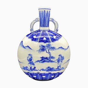 Chinesische Kürbisvase aus Weißem & Blauem Porzellan, 1915