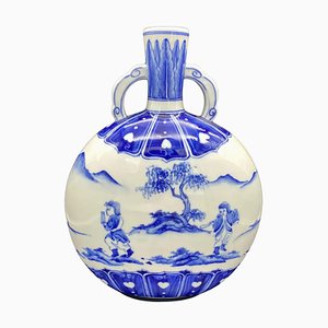 Vase Gourde en Porcelaine Blanche et Bleue, Chine, 1915