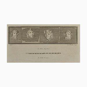Nicola Fiorillo, Tragische Maske im Pompejanischen Stil, Original Radierung, 18. Jh.