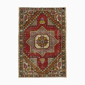 Vintage Beige and Red Anatolian Rug