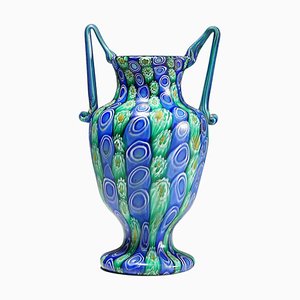 Jarrón Millefiori antiguo grande con asas de Toso Murano Brothers, 1910