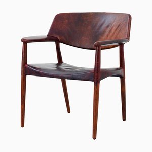 Dänischer Sessel aus Leder & Holz von W. Beck für Larsen & Madsen, 1950