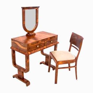 Art Deco Dressing Table and Chair, Poland, 1940s, Set of 2