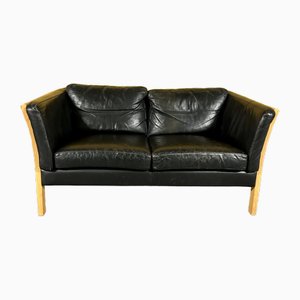 Vintage Danish 2-Seater Black Leather Sofa, 1960s
