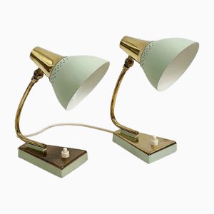Bedside or Table Lamps in Mint Green and Gold, 1960s, Set of 2