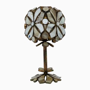 Italian Brutalist Table Lamp in Longobard Glass & Wrought Iron, 1970s