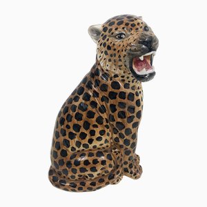 Hand-Painted Ceramic Leopard Statue, Italy, 1950s