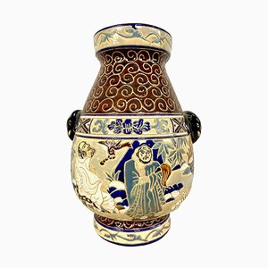 Glazed Ceramic Vase from School of Bien-Hoa Decors de Sages, 1930s