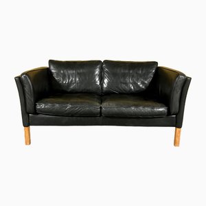 Vintage Danish 2-Seater Black Leather Sofa, 1960s