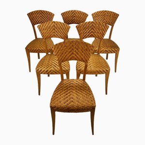 Italian Birch & Wicker Dining Chairs, 1980s, Set of 6