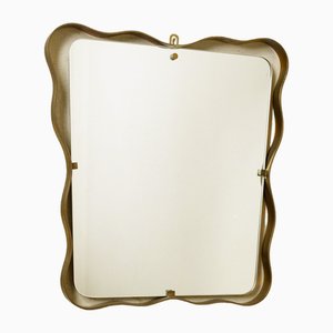 Mirror with Curved Brass Frame from Fontana Arte, 1950s