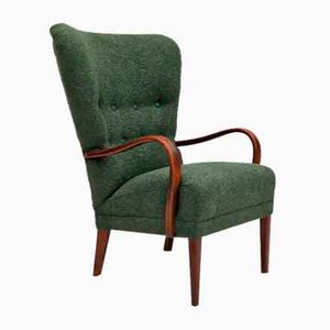 Danish by Reupholstered Armchair in Bottle Green Fabric, 1960s