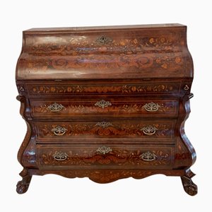 18th Century Burr Walnut and Floral Marquetry Inlaid Bombe Bureau, 1780s