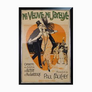 Affiche Publicitaire Art Nouveau pour l'Opérette Ni Veuve Ni Joyeuse, 1919