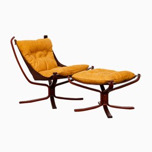 Falcon Lounge Chair & Ottoman in Suede Leather by Sigurd Ressell for Vatne Möbler, 1970s, Set of 2