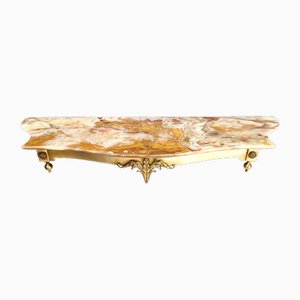Vintage Wall-Mounted Brass Console Table with Yellow Onyx Top, Italy, 1950s