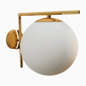 Brass Wall Light with Satin Glass, 1990s