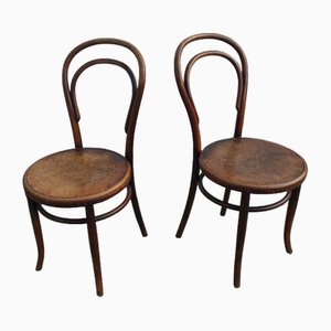 Vintage N⁰14 Bistrot Chairs in Curved Beech from Thonet, Set of 2