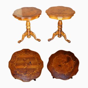 Tables d'Appoint Vintage en Marqueterie de Noyer et Bois Dur, Italie, Set de 2