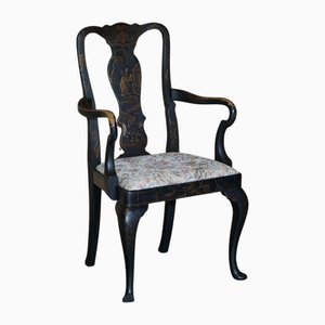 Fauteuil Georgian Chinoiserie en Laque Noire, 1800s