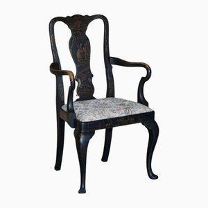 Georgian Chinoiserie Black Lacquer Armchair, 1800s