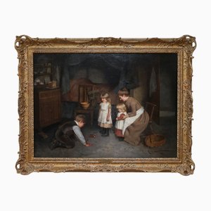 Robert Gemmell Hutchison, A New Toy, fine XIX secolo, Olio su tela, con cornice